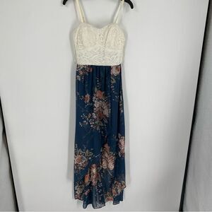 Lily Rose Women’s Hi-Lo White and Blue Floral Skirt dress size XS